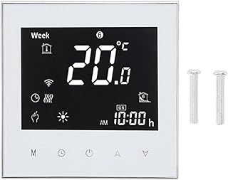 Smarter Boiler-Heizungsthermostat, WiFi-APP, Sprachsteuerung, LCD-Touchscreen, programmierbarer weißer Thermostat für den Einsatz im Home-Office mit schwer entflammbarem Material