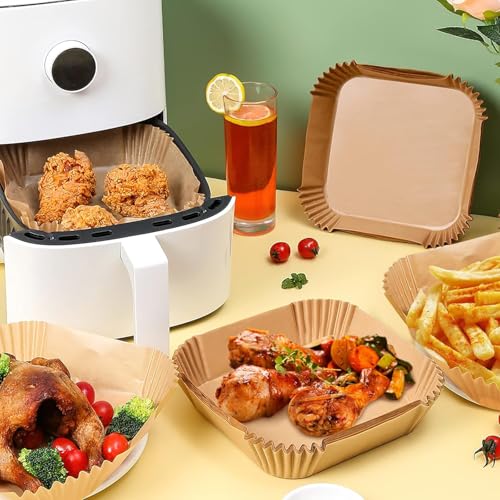Image of Airfryer Papers Disposable 100PCS,Air Fryer, Baking, Roasting Microwave,Non-Stick Airfryer Parchment Paper,Olive Oil Sprayer and Dispenser Bottle for Kitchen (Airfryer Papers 100 pcs,Oil Spray Bottle)
