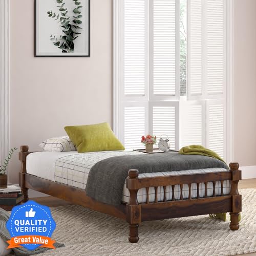 AADITYA WOODS Solid Sheesham Wood Single Bed Cot without Storage | Single Size Bed for Bedroom | Multipurpose Use Bed- Walnut 24