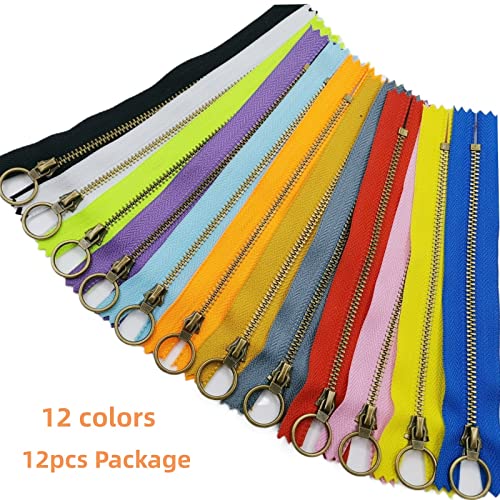 Metal Zippers 12Pcs #3 Antique Brass Close-End Non-Separating Zippers Assorted Color For Purses Cosmetic Bags Pockets Handbags Diy Sewing 15Cm/6Inch #TOP1