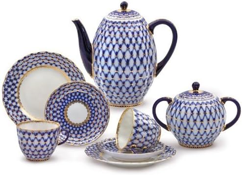 Imperial/Lomonosov Porcelain 'Cobalt Net' Coffee Set 20 pc. for 6 persons