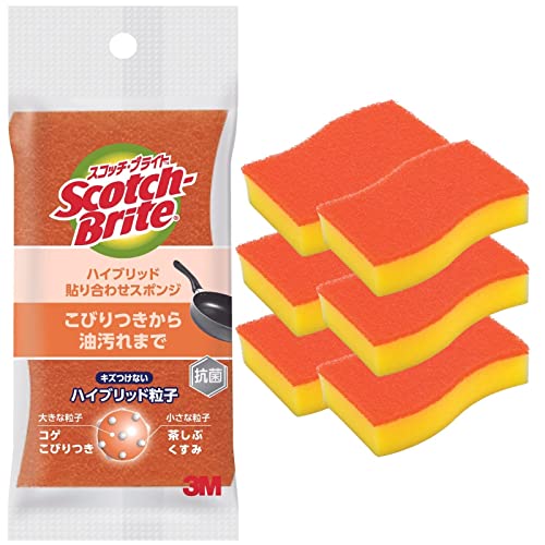 3M スポンジ キッチン キズつけない 抗菌 ハイブリッド オレンジ 6個 スコッチブライト HB-21KE-H-6P