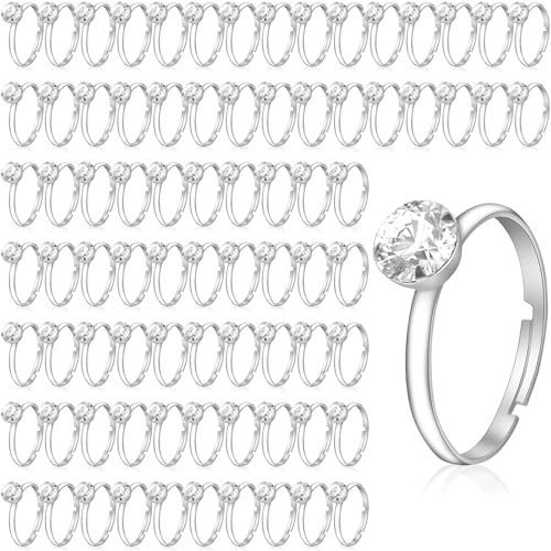 80 Pcs Fake Rings, 0.65" Inner Diameter Plastic Engagement Rings (Silver) by Rimoev - Used condition - US$7.14