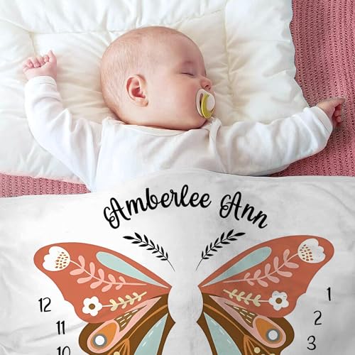 Image of OLIVE OLIVIA Personalized Monthly Baby Milestone Blanket, Baby Months Blanket, Perfect Custom Newborn Gifts,50 inchx60 inch