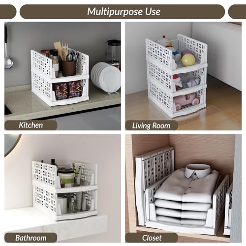 Image of Plantex 3-Tier Organizer for Wardrobe Cupboard for Clothes Foldable /Stackable Closet /Multi-Purpose Drawer Organizer (Plastic, White)
