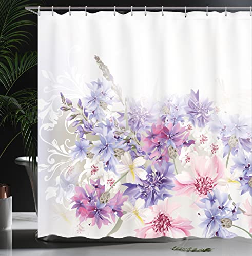 ABAKUHAUS Lavender Shower Curtain, Pastel Cornflowers Bridal Classic Design Gentle Floral Wedding Design Print - Image 3