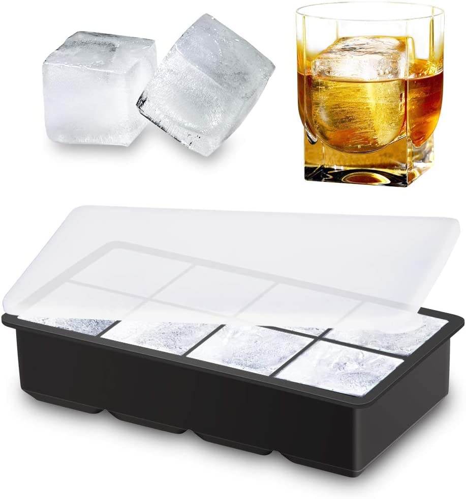 DHONI Large Square Shaped Ice Cube Trays for Freezer with Lid - Pack of 1, 2 Inch Big 8 Cavity Square Silicone Ice Cube Mold for Cocktail, Soft Drinks and Many More. (Black Colour - Pack of 1) (B0C7MY6NGB) Amazon Price History, Amazon Price Tracker