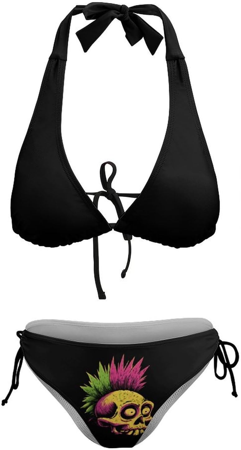 Skull Punk Novelty Women's 2 Piece String Bikini Set Swimsuits Bathing Suit Swimwear