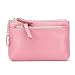 Aladin Leather Coin Purse with Key Chain - Triple Zipper Card Holder Wallet Pink