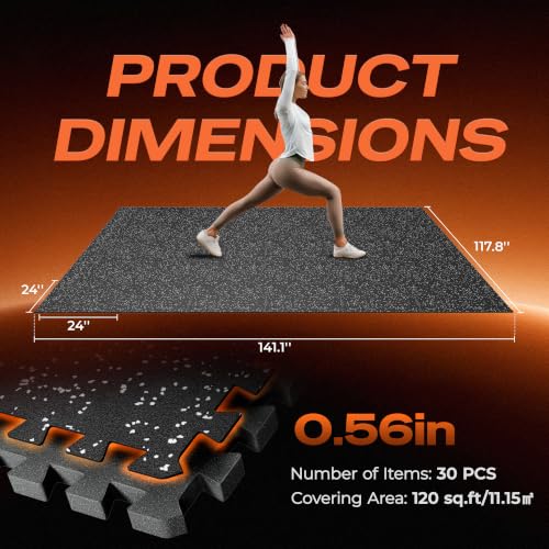 Image of SUPERJARE 0.56'' Thick 120 Sq Ft Rubber Top Gym Flooring for Home Gym