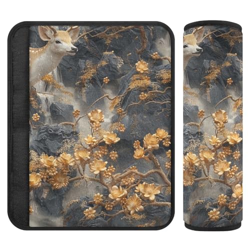 Chinese Elaborate-Style Painting Deer Topaz 2 Pack car seat Strap Pads, Release Stress to Your Neck and Shoulders, car Seatbelt Covers for Backpack Bag Van 10x7.7 in Protector para