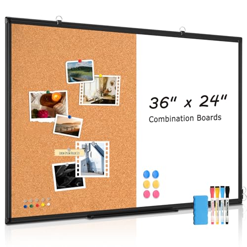 [24" x 36"] WALGLASS Dry Erase and Bulletin Boards Combo,