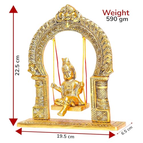 Image of KridayKraft Metal Laddu Gopal Swing Jhula Gold Plated Krishna Jhula palna for Temple,Pooja Room, Decor Your Home,Office & Gift Your Relatives On Wedding,Anniversaries,Birthday.