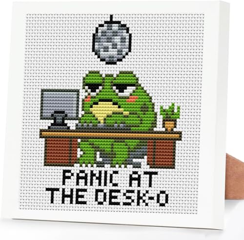 Image of Tiwabb Frog Stamped Cross Stitch Kits for Adults Beginners with Frame | Partial 11CT Cross-Stitch Kit,DIY Arts and Crafts for Adults,Embroidery Kit for Adults Beginners 7x7inch