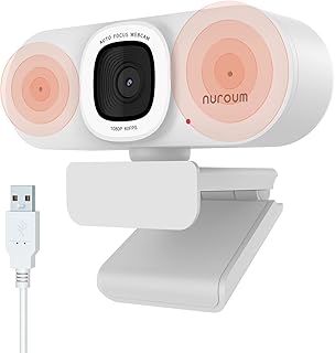 NUROUM V15-AFL 2K Webcam with Microphone, 1080p 60FPS AutoFocus Web Camera with Adjustable Fill Light and Privacy Cover, 75°FOV Dual Microphone USB FHD Computer Camera, Plug and Play