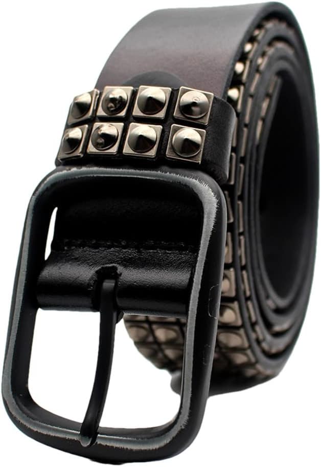Punk Pin Buckle Rivet Belt Hip Hop Men Woman Black Brown Leather Tip Studded Belt