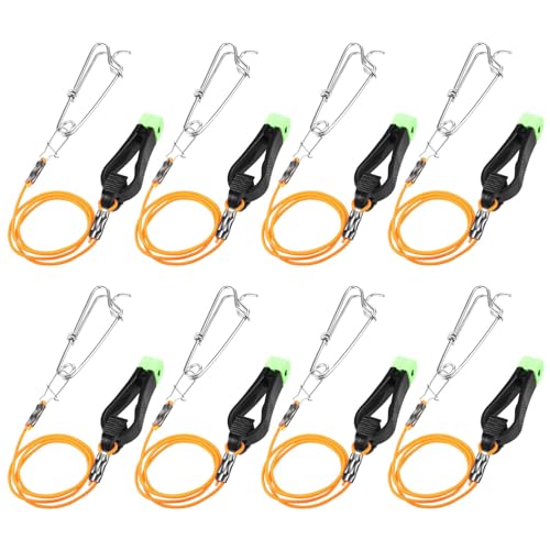 Hollowfly 8 Pcs Fishing Downrigger Release Clips Release Snap Weights Clips with Downrigger Line for Offshore Fishing Planer Board Weight Kite Trolling(Orange,17 Inch,A)