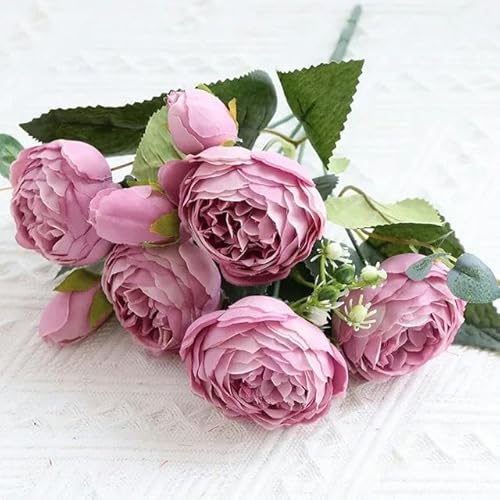 ZFISH Bouquet de Roses artificielles à 9 têtes, pivoines en Soie, Fausses Fleurs pour fête de Mariage, décoration de Salle de Maison, Cadeau de noël-B