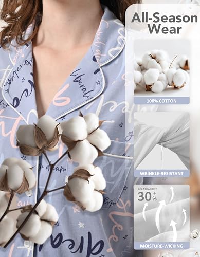 Image of NAP BOUND 100% Cotton Women's Pajama Sets Short Sleeve Button Down Soft Pjs 2 Piece Lounge Set with Pocket Nightwear XS-XXL