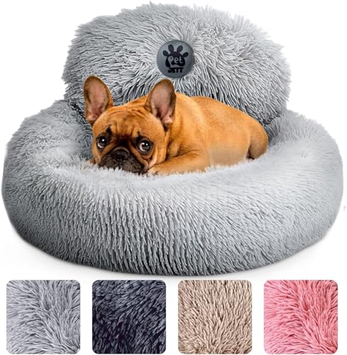 PetJett Small Dog Bed – 23" Round Calming Donut (Bright Gray)