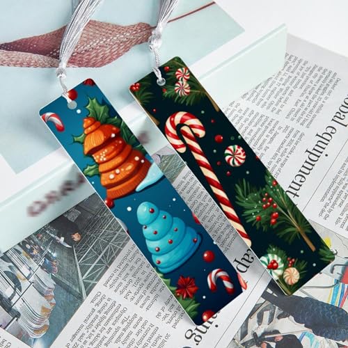 Marque-page de Noël élégant forme canne avec pompon doux