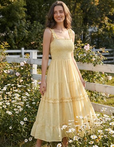 Women's Summer Floral Dresses Beach Flowy Casual Long Maxi Sundresses Yellow XL — view 2