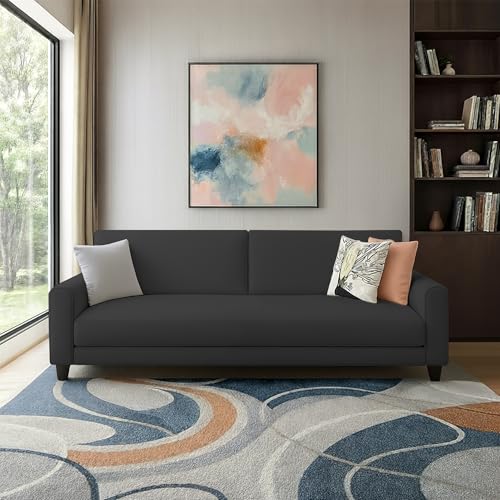 Image of Casaliving Kaven 3 Seater Sofa Set for Living Room (Black Colour Fabric) Premium Fabric Sofa