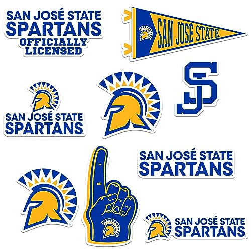 Image of San Jose State University 8ct Vinyl Large Deluxe Stickers Variety Pack - Laptop, Water Bottle, Scrapbooking, Tablet, Skateboard, Indoor /Outdoor - Set of 8
