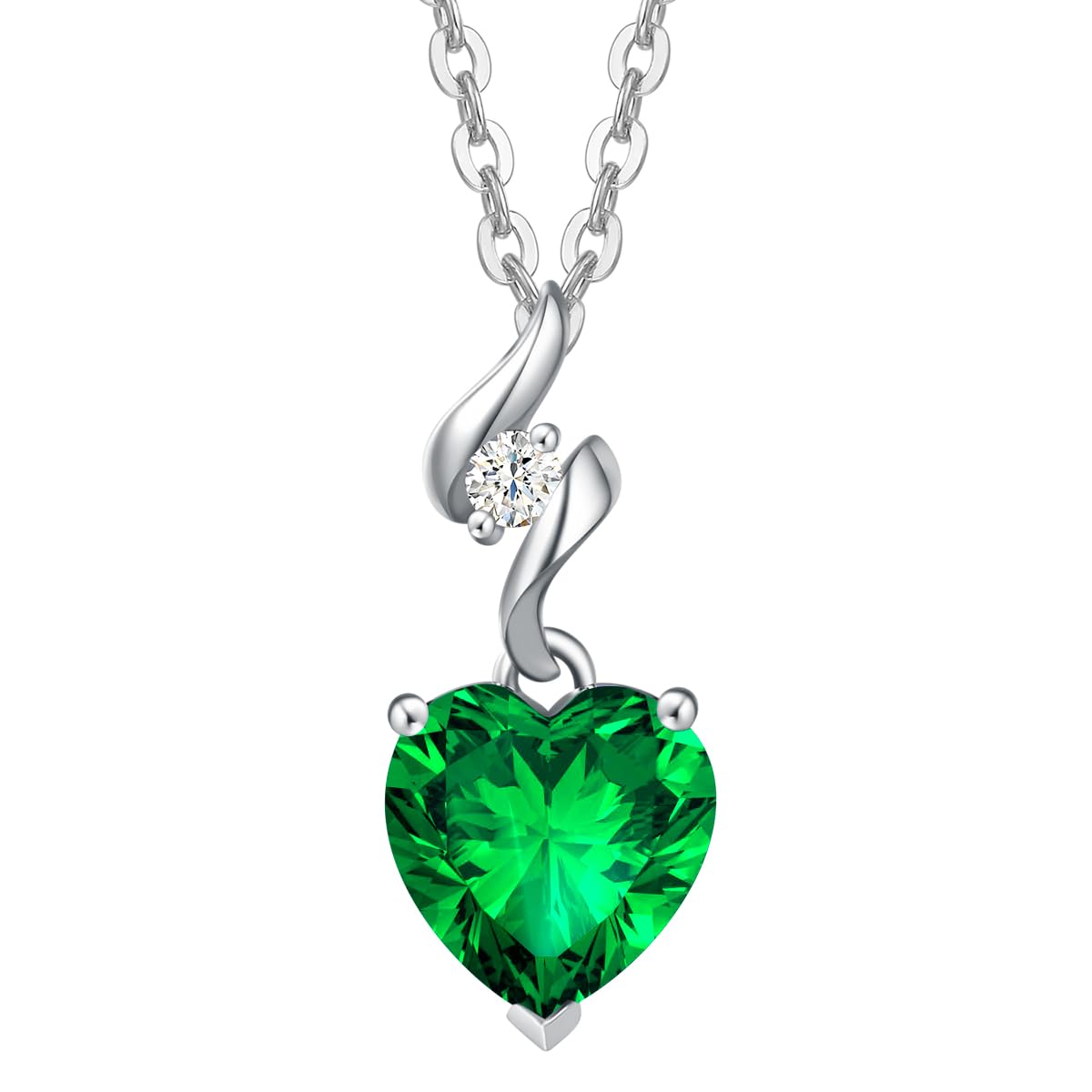 Mothers Day Gifts 14K Solid White Gold Diamond Gemstone Pendant with Sterling Silver Chain 8mm Heart Birthstone Necklace Fine Jewelry Anniversary Birthday Gifts for Women Mom Wife