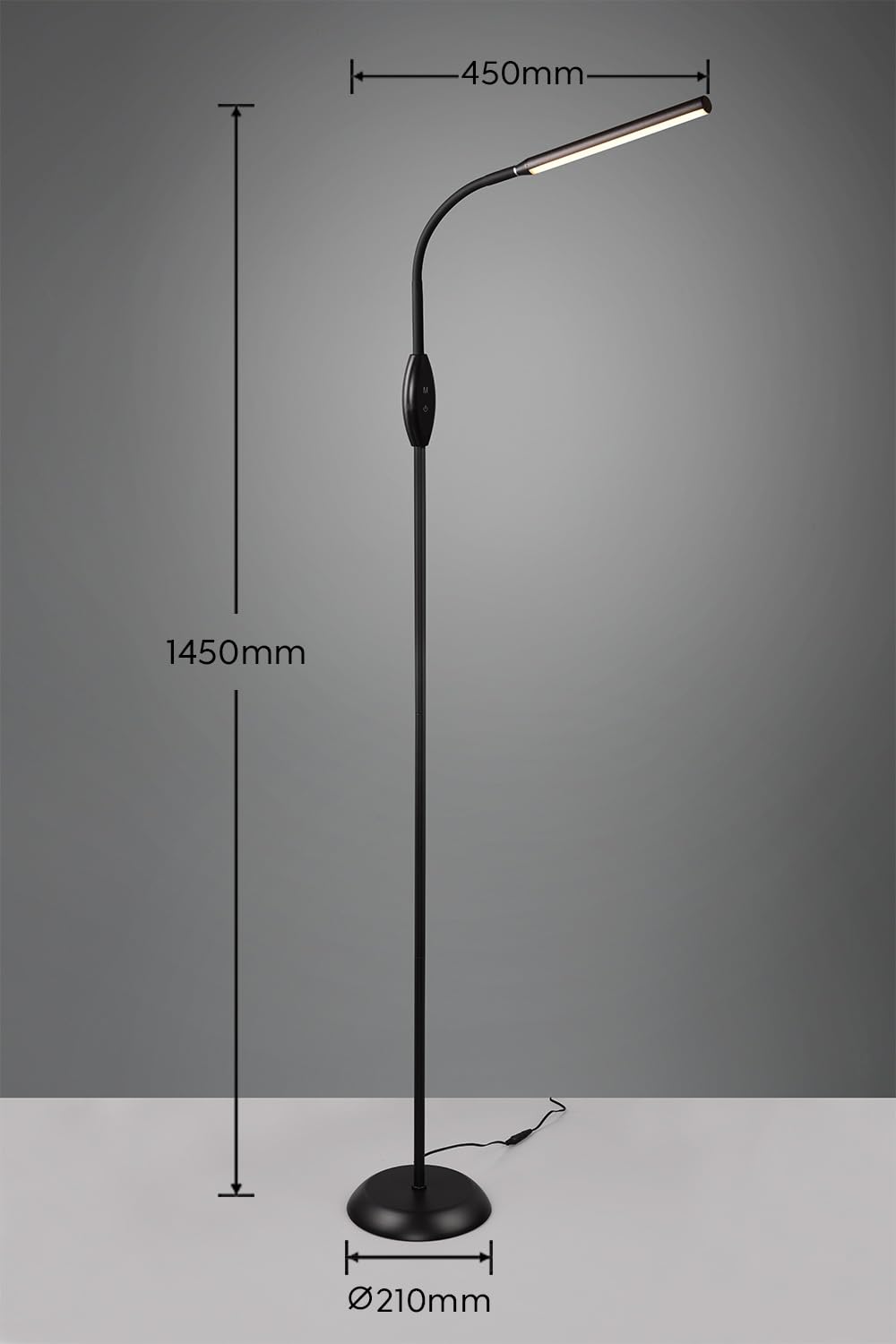 Reality Leuchten LED Stehleuchte Toro R47641102, Kunststoff Schwarz matt, inkl. 5 Watt LED, Touch Dimmer, Lichtfarbe wechselbar, Flexarm |