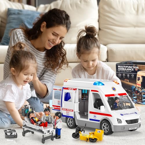 Temi DB-108 Ambulance Toy For Kids 3 4 5 6 7 8 Years Old Friction Powered Truck With Light And Sound Emergency Vehicle Toys thumb #2