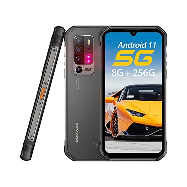 5G Rugged Smartphone, 8GB + 256GB, 5G Network,48MP Four Rear Ai Camera Night Vision Camera,6.1" Screen Android 10, 5200mAh Battery Waterproof Cell phone, NFC Wireless Charging IP68 Ulefone Armor 11 5G