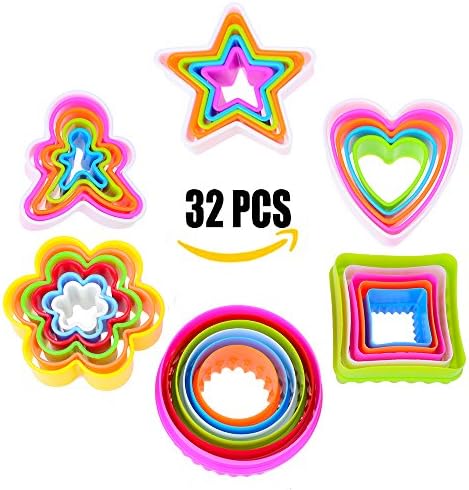 32 Pieces Plastic Cookie Cutter Mold Set, Multi-size Biscuit Cutters, Colors Shapes Sandwich Cutters Cake Cutter Fruit Cutter