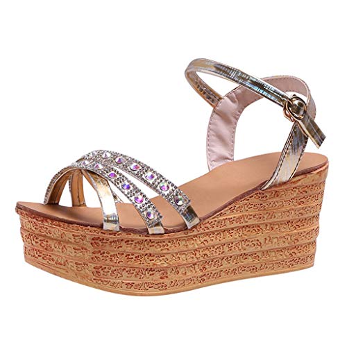 MmNote Women Shoes, Women's Wedge Sandals with Pearls Across The Top Platform Sandals High Heels Breathable Gold