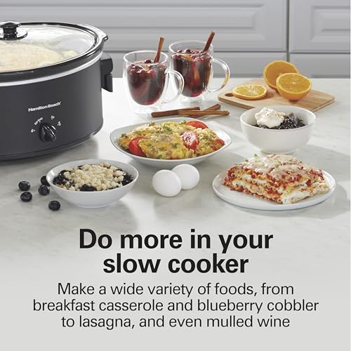 Image of Hamilton Beach 7 Quart Slow Cooker With Space-Saving Folding Handles | 3 Heat Settings | Dishwasher Safe Stoneware Crock & Glass Lid | Black | 33174