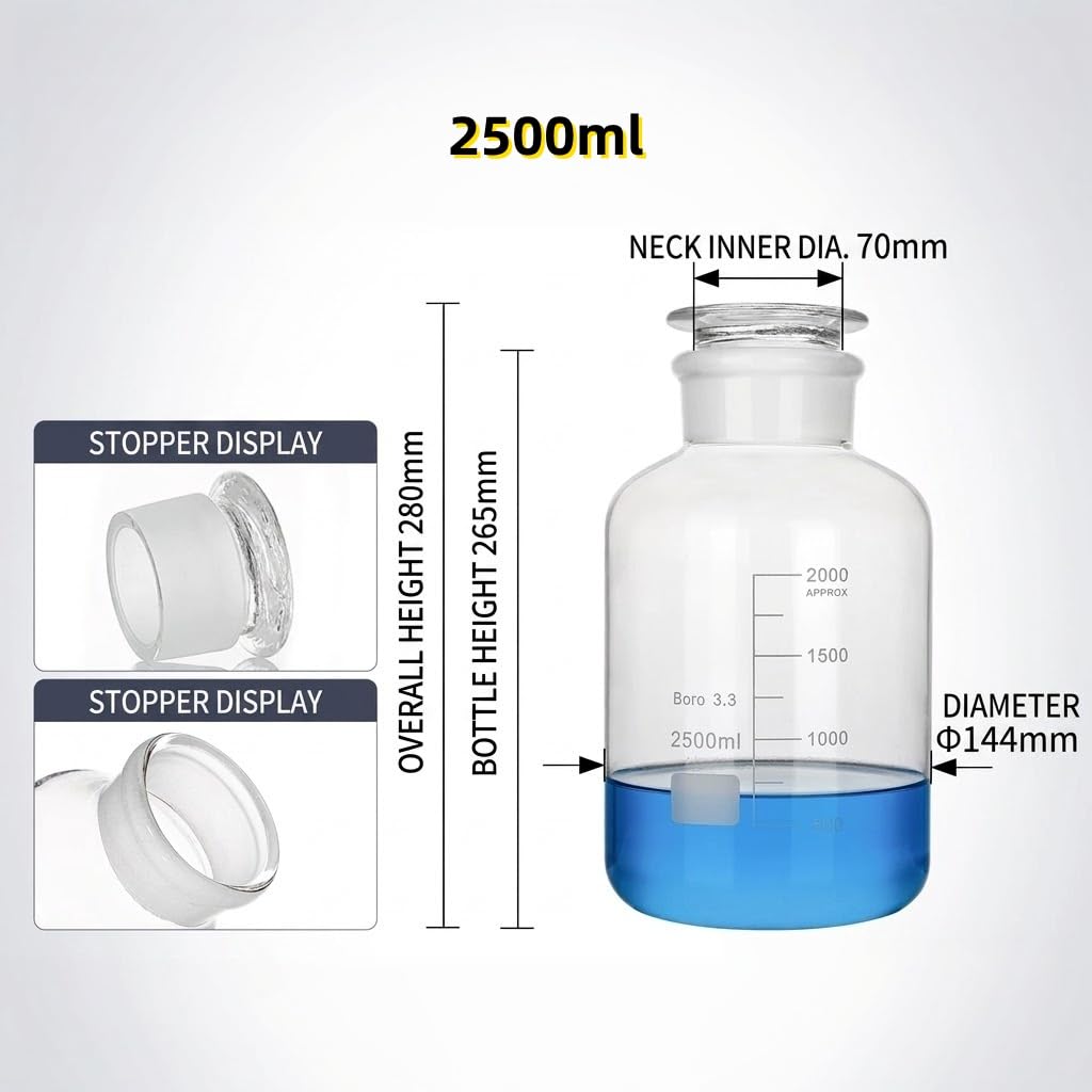 Laboratoryjny Szklany Pojemnik na Odczynniki z Szlifowany Korek-2500ml