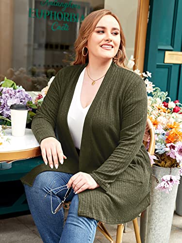 Image of LARACE Open Front Knit Plus Size Cardigan Sweaters for Women with Pockets