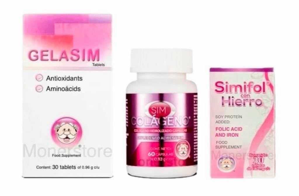 Variety Pack (3 Pack) 120 Count Antioxidants and Amino acids Simfol and Hydrolyzed Collagen Food Supplement for Hair and Nails Compare to GELASIM 30TAB