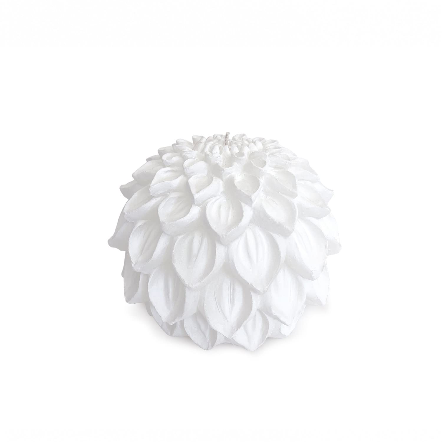 MANULENA Vela Decorativa Con Forma De Dalia. Color Blanco Mate. Vela Decorativa Grande De 80 Horas De Duración. Mecha De Algodón Orgánico. Tamaño 12 x 15 cm.