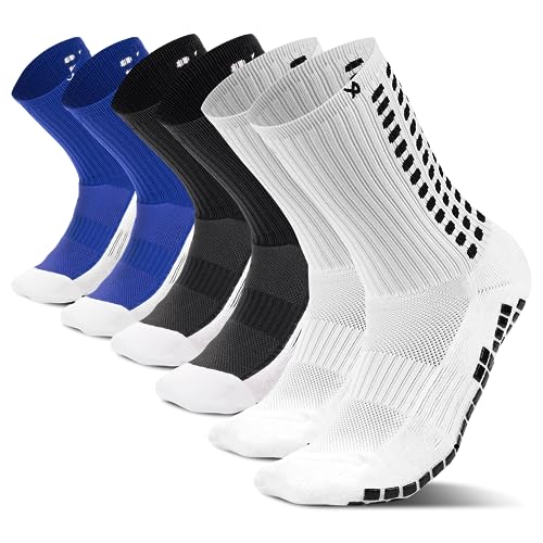 LUX Anti Slip Soccer Socks (3 Pack) - Non Slip Sports Grip Pads Socks - Football, Soccer, Basketball