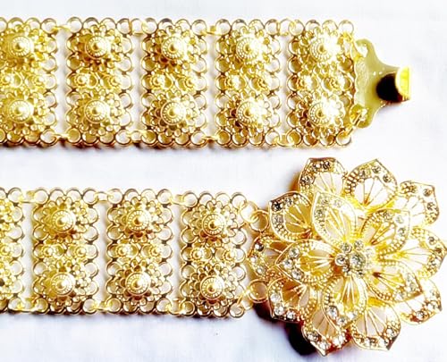 Thai Belt Gold Plate White Stone Jewelry Chain Vintage Rattanakosin Period Thailand Costume Tradition Wedding Women Accessory For Dress Skirt Sarong Gold Color Length 40 Inches 1 Piece4