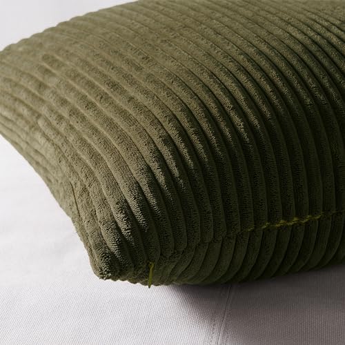 Image of Topfinel Dark Green Euro Shams Decorative Throw Pillow Covers 22x22 Inch Set of 4,Soft Corduroy Striped Gradient Color Large Cushion Cover for Beach,Patio,Balcony,Living Room,Summer Home Decor