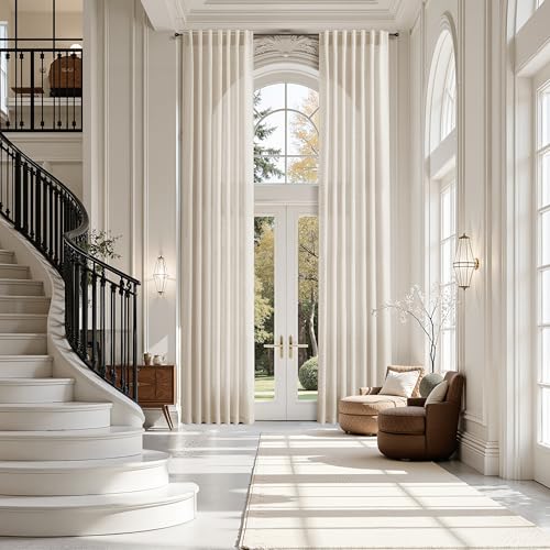 Image of Nanspring Extra Long Linen Curtains 144 Inch for Living Room Cream Beige