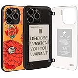 SKINU Magnetic Door Bumper Pattern iPhone 13 Pro Case, Card Holder Wallet Case, Auto Magnet Eazy Closing Protective Dual Layer Slim Phone Back Cover - Yellow Floral