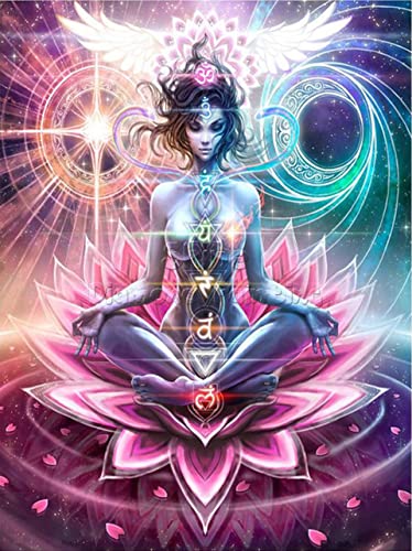 Pintura de diamantes 5D Taladro completo, kit de bordado de diamantes de taladro completo redondo Buda de loto 5D DIY arte de diamante para decoración de pared del hogar (30 × 40 cm) Cover