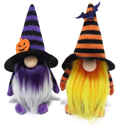 Attiigny 2PCS Halloween Stuffed Gnomes Plush,Handmade Festival Witch Tomte Scandinavian