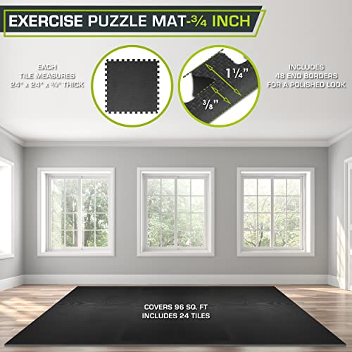 Image of ProsourceFit Weaved Pattern Extra Thick Exercise Puzzle Mat -inch, EVA Foam Interlocking Tiles for Protective, Cushioned Flooring for Home and Gym Equipment; Black, 96 SQ FT, 24 Tiles
