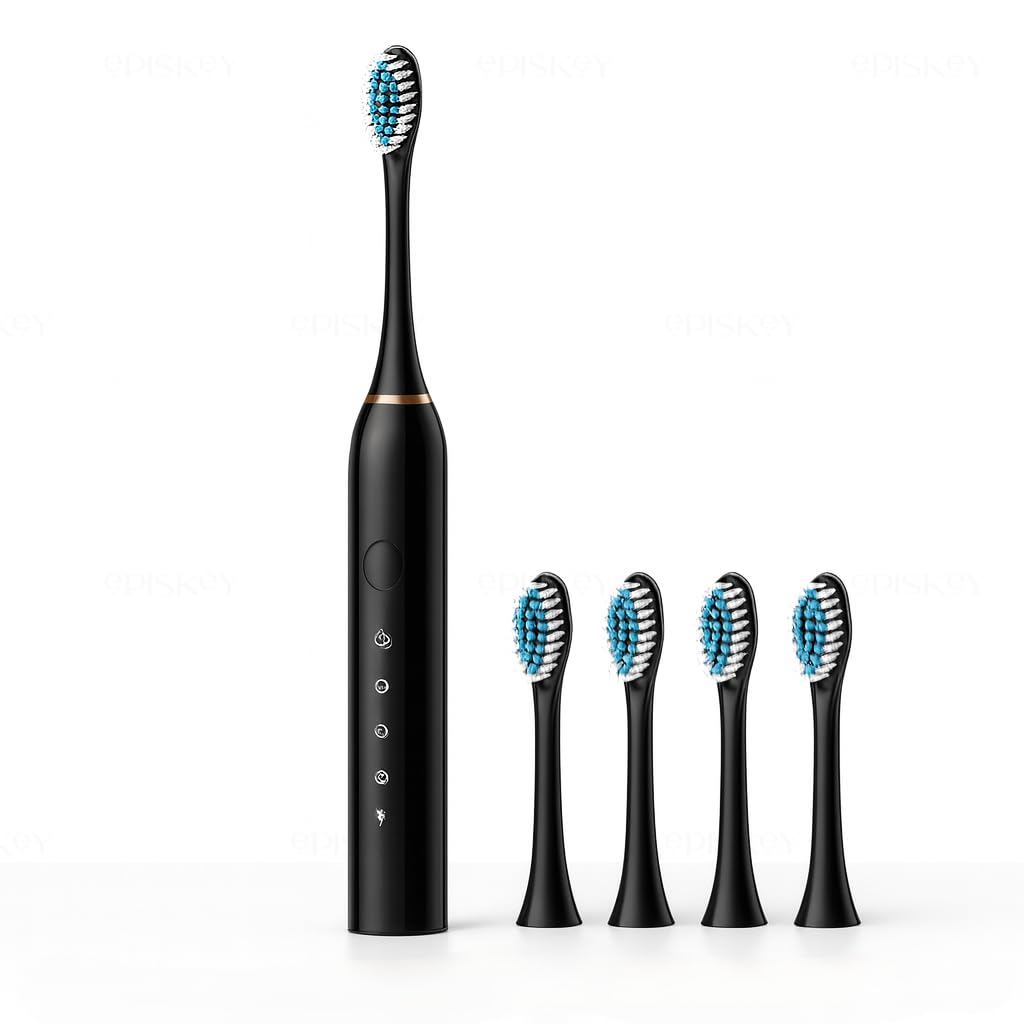 Episkey Electric Smart X-9, USB Fast Rechargeable Sonic Toothbrush With 4 Soft Brush Heads & 6 Advance Modes, IPX7 Waterproof With Smart Timmer, 5X Plaque Reduction (ELE_Toothbrush_Black)-image-11