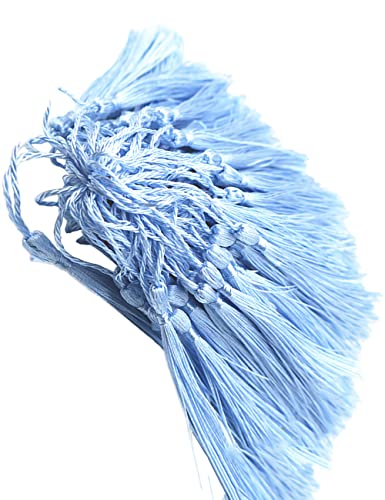 MSCFTFB 120 Pieces 5inch Silk Floss Tassels with Hang Loops Mini Tassels Mala Tassel Kits for Bookmarks Earring Dreamcatcher Jewerly Making Belt Clothing Curtain Decorations (Light Sky Blue)
