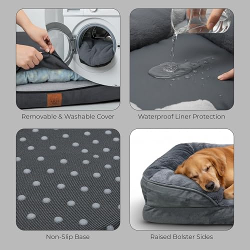 Orthopedic Memory Foam Dog Bed,(76x51x16.5 cm), Removable Washable Cover, Waterproof Liner, Non-Slip Base, Soft Pet Sofa Bed for Dogs & Cats, (Dark Grey,Medium) - Image 4